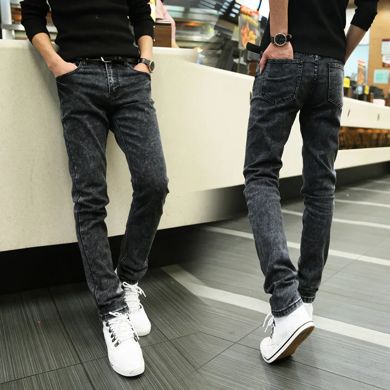 Модные Повседневные серые мужские джинсы подростковые узкие джинсы мужские элегантные удобные хлопковые мужские брюки размер 28-36