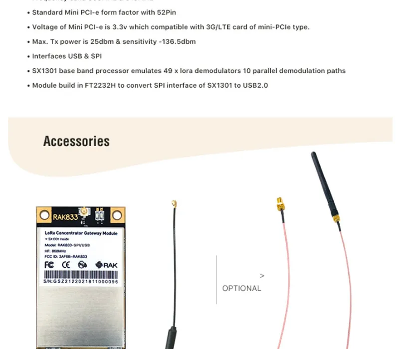 Промышленный мини PCIe LoRa концентратор шлюз модуль с SX1301 и FT2232H Чип поддержка SPI USB RAK833 IOT модуль Q075