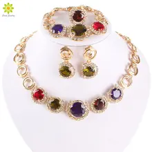 African Beads Jewelry Set Costume Necklace Set Gold Color Fashion Crystal Rhinestone Beads Wedding Accessories