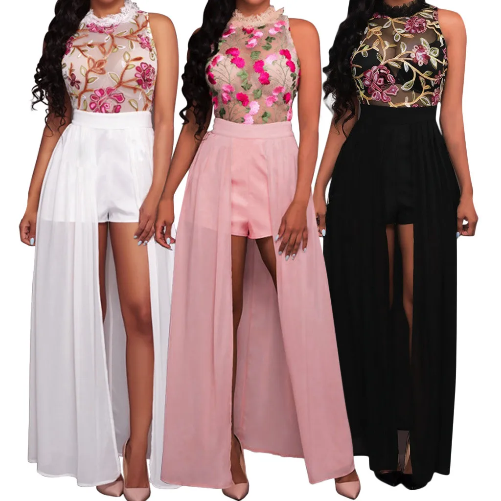 

Vestidos 2019 Women's Dresses Spring Summer Dress The New Women's Sleeveless Perspective Mesh Embroidery Elastic Dresses