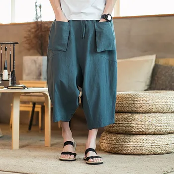 

Men Wide Crotch Harem Pants Men's Fashion Trousers Linen Style Loose Casual Breathable Outdoor Summer Solid Sportswear W620