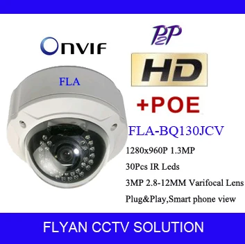 

1.3 megapixel 960P ip dome camera hd POE P2P onvif video surveillance 2.8-12mm varifocal lens cctv security camaras cftv
