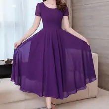 Высокое качество Новое поступление размера плюс S-XXXL элегантное женское шифоновое длинное платье с круглым воротником и коротким рукавом