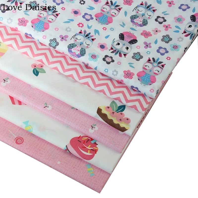 

100% Cotton Twill Cute Cartoon Indian Owl Flower Chevron Cake Cupcake Candy fabric for DIY Kids Crib Bedding Apparel Dress Decor