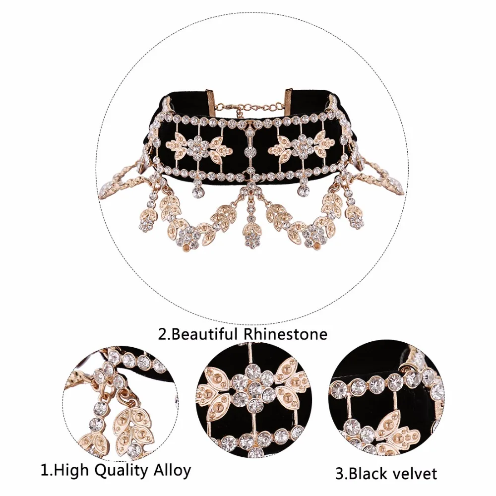 Crystal Rhinestone Velvet Statement Choker Necklace Jewelry in Necklaces