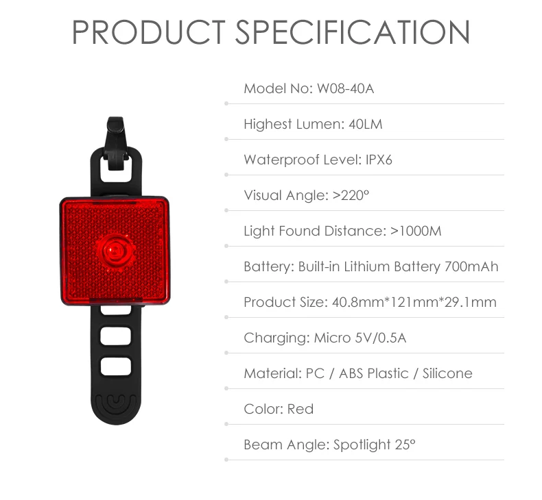 Sale Gaciron Smart Tail light 40 Lumen Bike Warning Lamp Bicycle Rear Light LED Rechargeable Waterproof Hangable for Riding Running 1