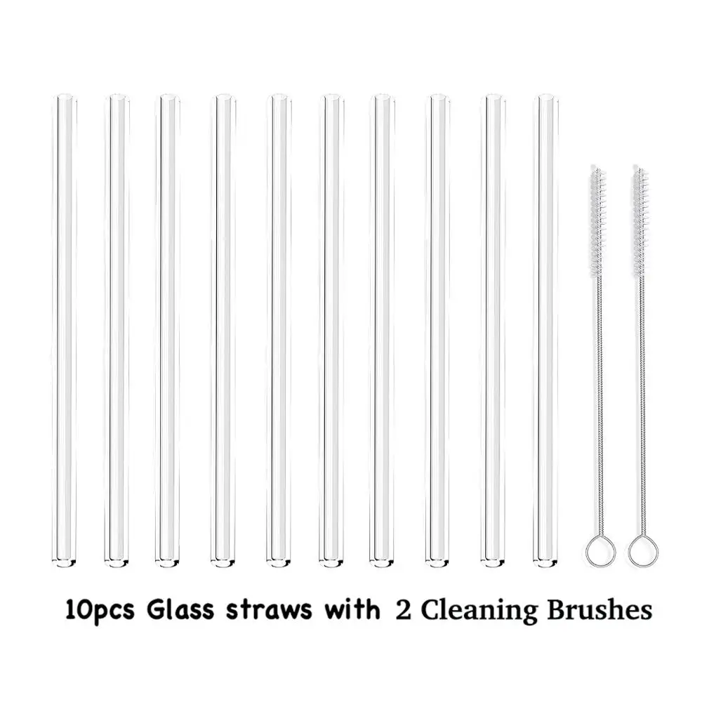 

10PCS Glass Straws Clear Straight - Perfect Reusable Straw For Smoothies, Tea, Juice, Water, Essential Oils -With Cleaning Brush