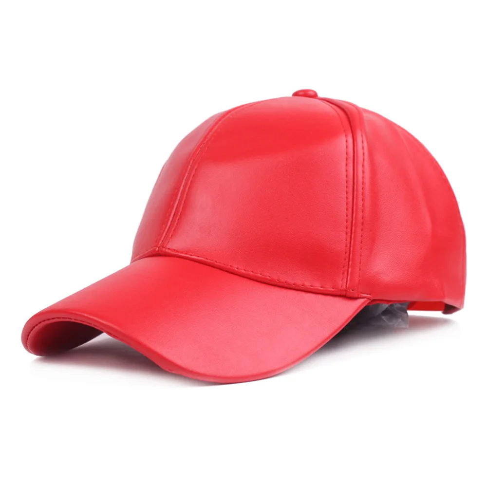 FS Зимняя кепка из искусственной кожи для мужчин, черная, красная, белая бейсболка s, унисекс, бейсболка, женская кепка для гольфа, на заказ, кепка для грузовика, Gorra - Цвет: Red Leather Cap