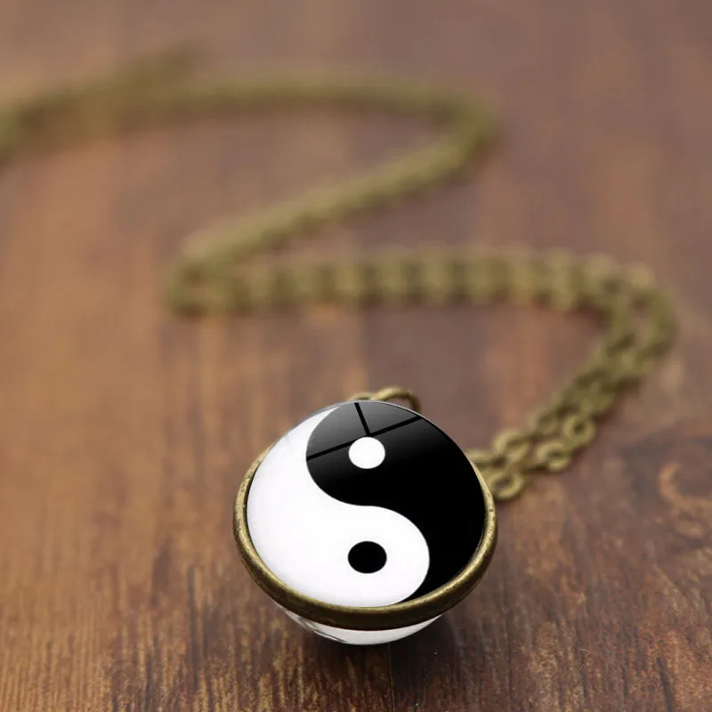 XUSHUI XJ Yin Yang Tai Chi двустороннее ожерелье с подвеской стеклянный кабошон