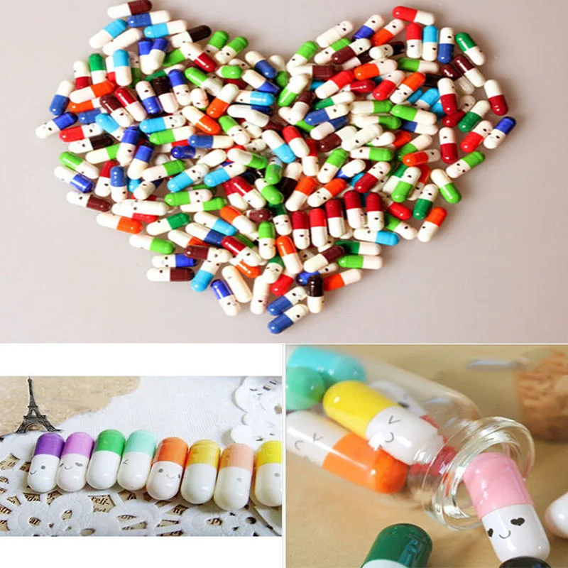 

50 pcs/lot Love Blank Message Capsule Envelope Letter Paper for Children Pill Capsule Message Letter Kawaii Emoticon Smile Pill