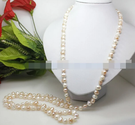 

ddh003806 46"long 8mm-9mm real natural white pink lilac pearl gem necklace fashion jewelry