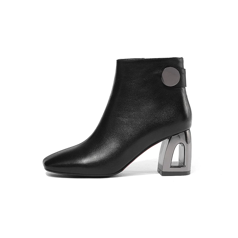 WETKISS/женские ботильоны из натуральной кожи; обувь на молнии с квадратным носком; ажурные женские ботинки на высоком каблуке; модная женская зимняя обувь