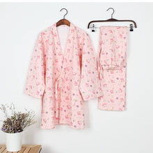 Женское кимоно Yukata, хлопковый пижамный комплект, топ и штаны, толстый Халат в японском стиле, стильный халат