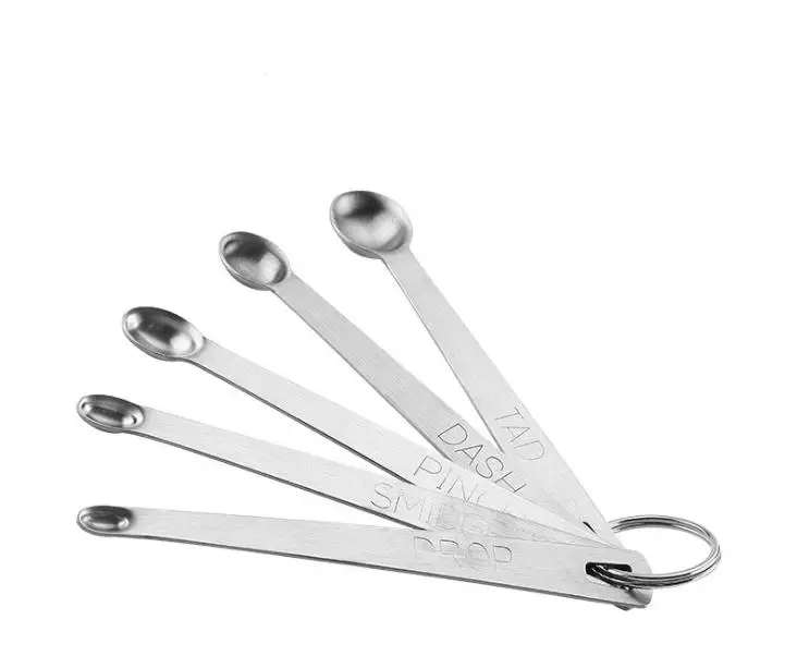 

Set of 5 Stainless Steel Round Measuring Spoons for Measuring Liquid and Dry Ingredients Drop Smidgen Pinch Dash Tad SN1390