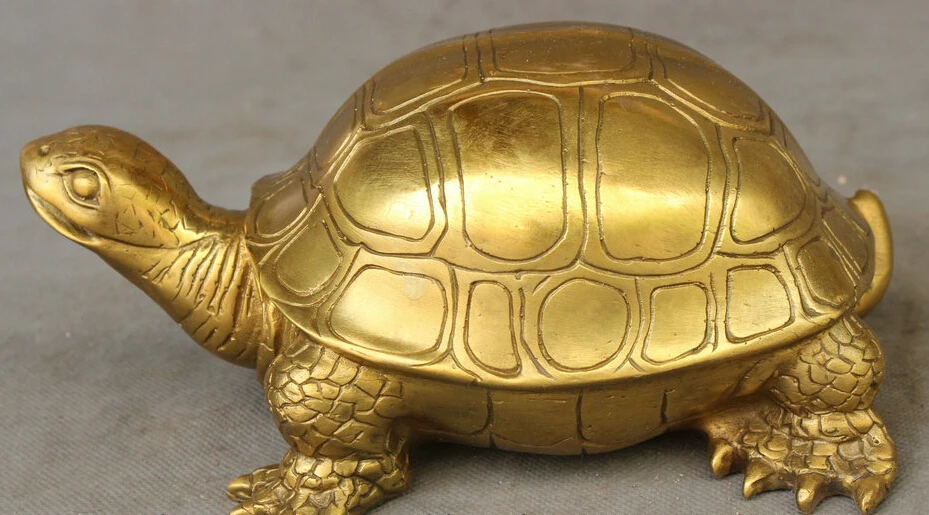 

JP S0114 8" FengShui Chinese Pure Brass Wealth Longevity Shou Sea Turtle Statue Sculpture Discount35%