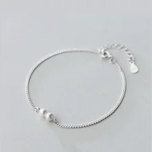 La Маца минималистский 925 пробы серебро круглый белый имитация браслеты из перламутровых бусин для Для женщин Регулируемый браслет украшение Мода