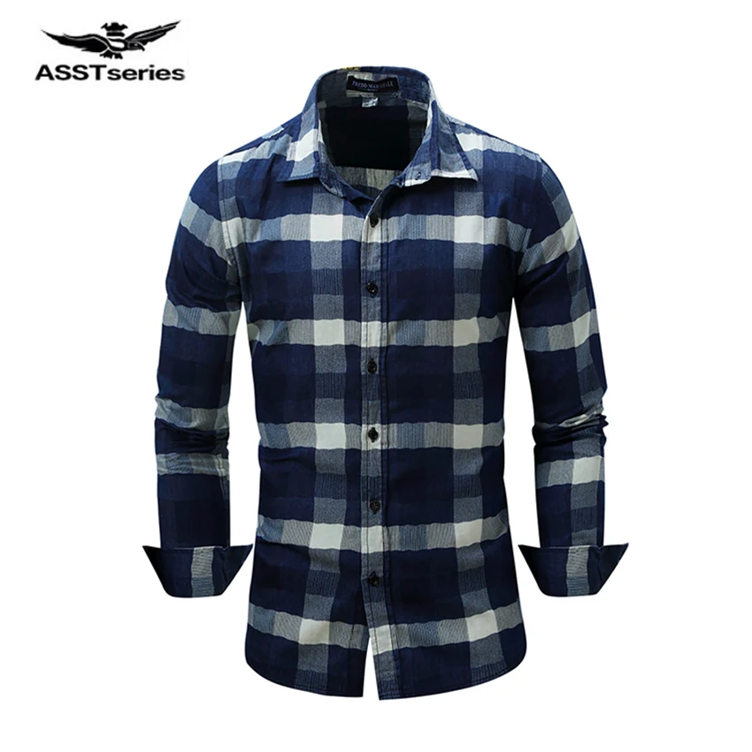 

Free Shipping 2017 The Spring New Code Cardigan Long Sleeved Shirt Pure Cotton Lattice Lapel Big Size Shirt CXY40