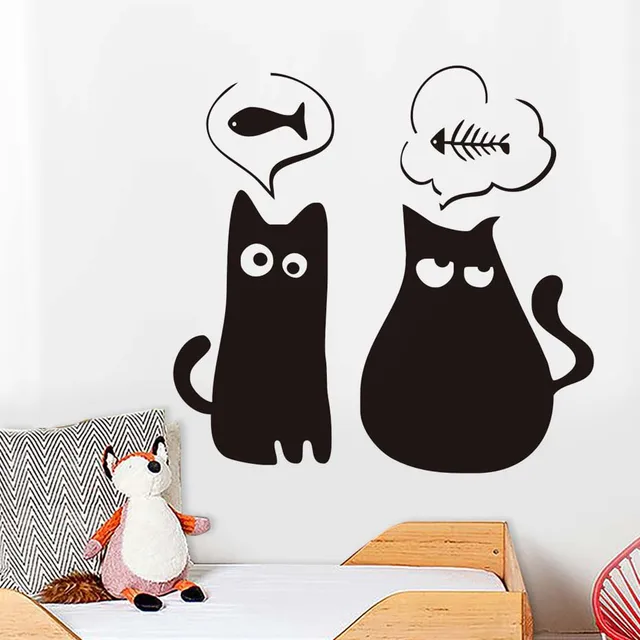 thin and fat cat cute animal cat wall stickers pet shop pokemon wall