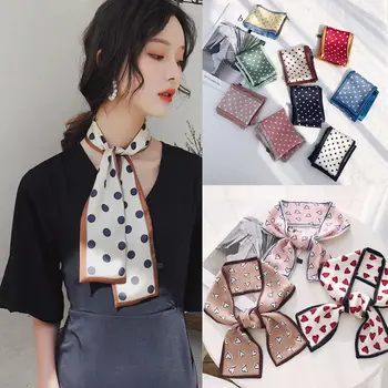 

Women Girls Decorative Neckerchief Headwrap Contrast Color Trim Polka Dot Retro Floral Long Scarf Imitation Handbag Wrist Ribbo