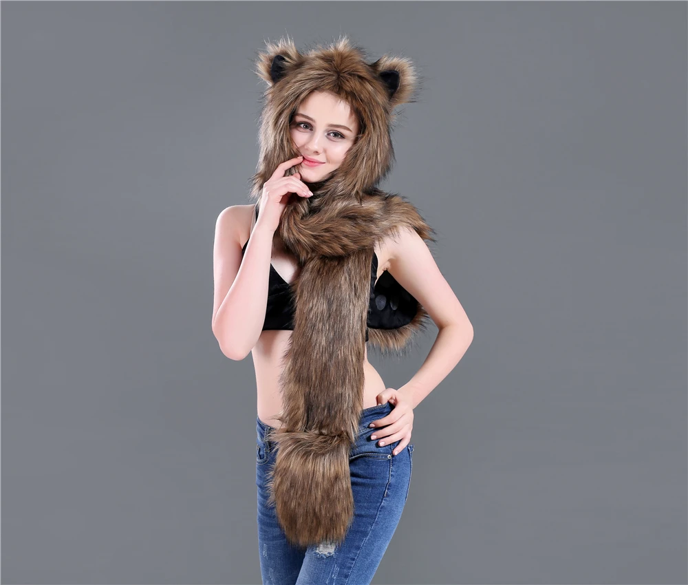  New Autumn And Winte Winter Faux Straw Women Hat Cap Fashion Cartoon 14 Animal Types Hats For Women Scarf Gloves HC64 (4)