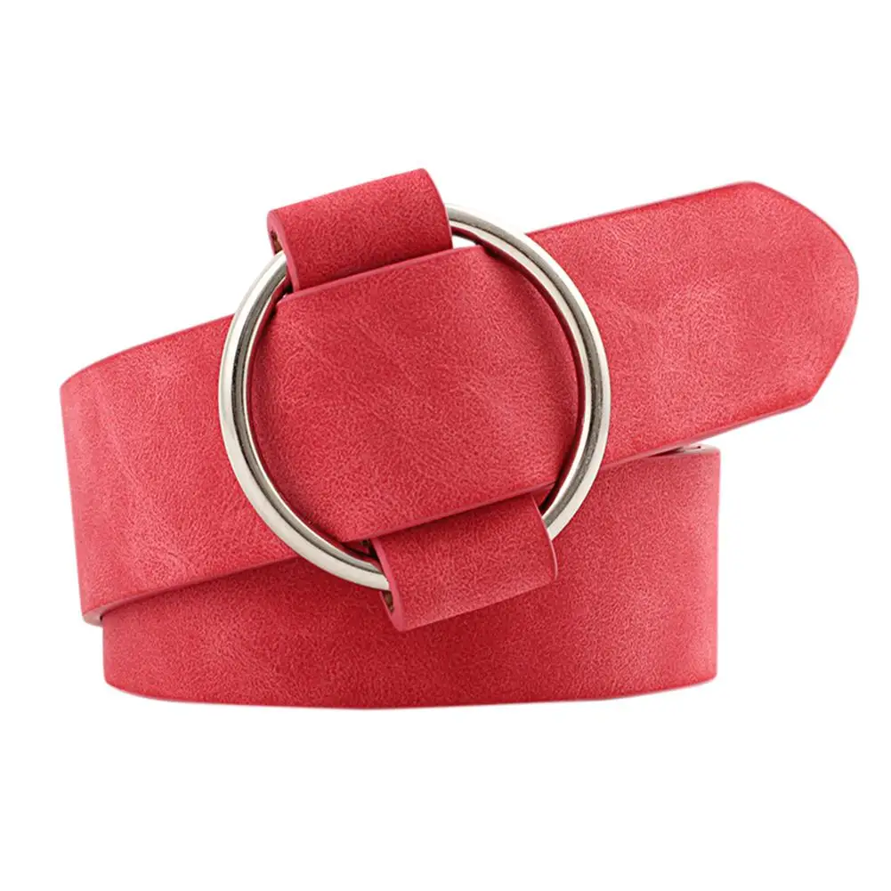 red DSstyles, женские новые кожаные ремни, круглые пряжки, ремни, женские, повседневные джинсы, дикие, без булавки, металлическая пряжка, женский ремень - Цвет: red