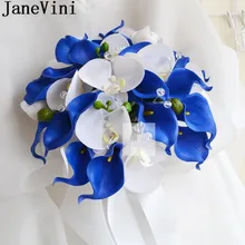 JaneVini королевские синие цветы свадебная брошь в виде букета с кристаллами невесты искусственный белый Калла Лилия свадебный букет, бутоньерка