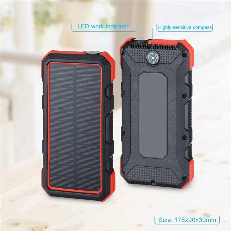 Солнечный внешний аккумулятор водонепроницаемый 30000mAh банк питания для IPhone samsung huawei type C PD Быстрая зарядка 3,0 USB банк питания - Цвет: Red