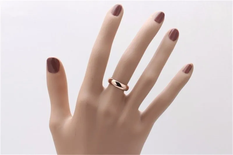 YHAMNI Original 18KGP Stamp Real Solid Gold Ring 5mm Wide Pure White/Rose Gold Rings Wedding Jewelry For Women and Men SJ050