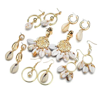

Huitan Sea Theam Conch Drop Earrings For Women Fashion Luxury Loop Hoop Summer Gadget Women Jewelry Earrings Wholesale Lots&Bulk