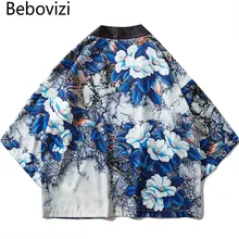 Bebovizi Japanese Style Flower Full Printed Kimono Jackets 2019 Mens Harajuku Streetwear Japan Jacket Coat Loose Thin Robe