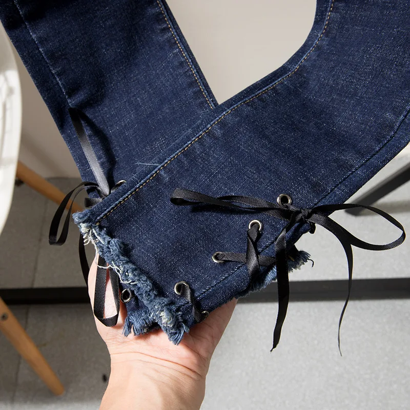 Кружево леггинсы для женщин для эластичные джинсы плюс размеры Стрейч Джинсы бойфренда рваные тонкий Джинс