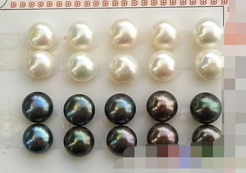 

free shipping 00357 10PAIR BLACK WHITE ROUND FRESHWATER PEARL EARRING