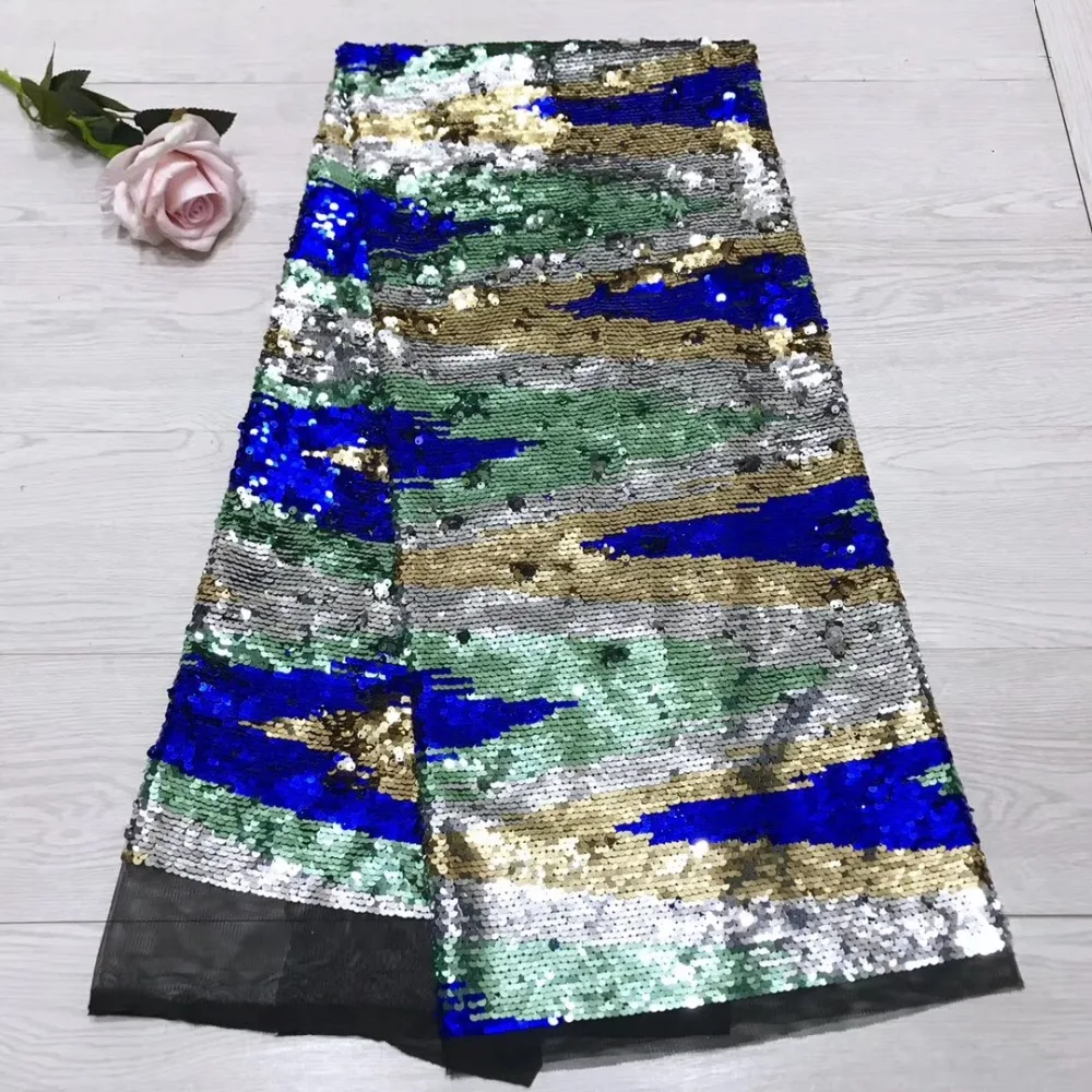 

Embroidered lace fabric SU-J27104 with sequins beautiful Nigerian sequins lace fabric for party dress