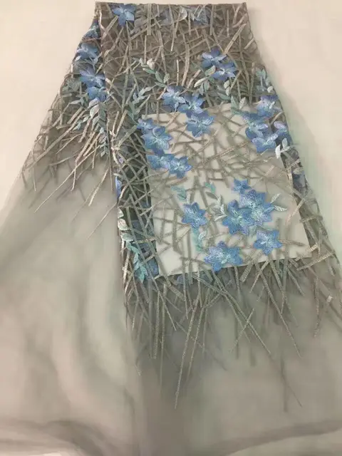 2017 New African Lace Fabric Network 3 D Wedding Dress 2017 New African Lace Fabric Network 3 D Wedding Dress And Blue Flowers