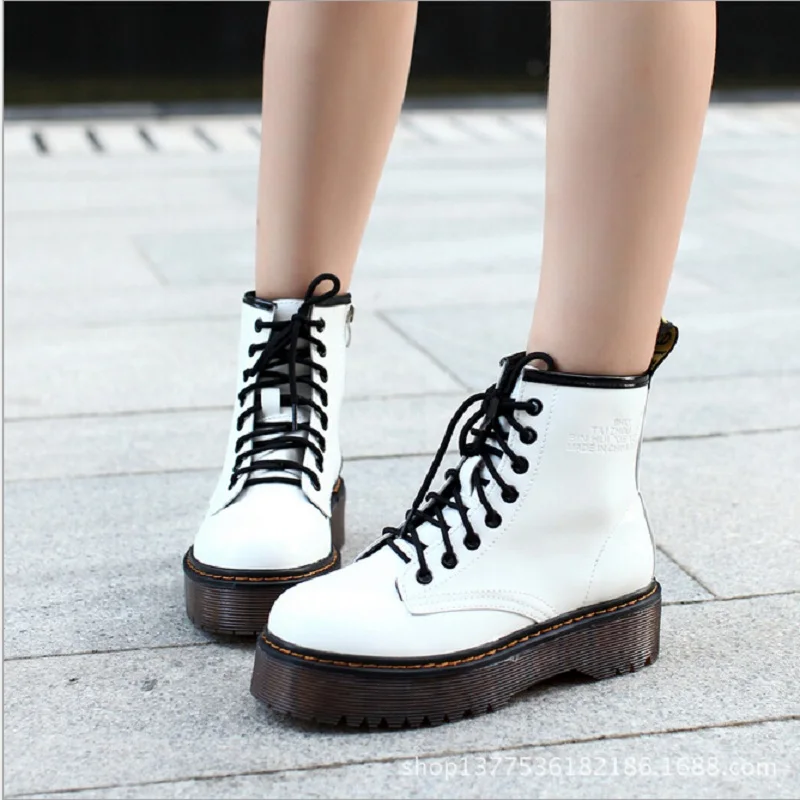

DAFENP Fashion Women Boots Spring Autumn Motorcycle Ankle Platform Boots Black PU Leather Shoes woman Boots Women botas mujer