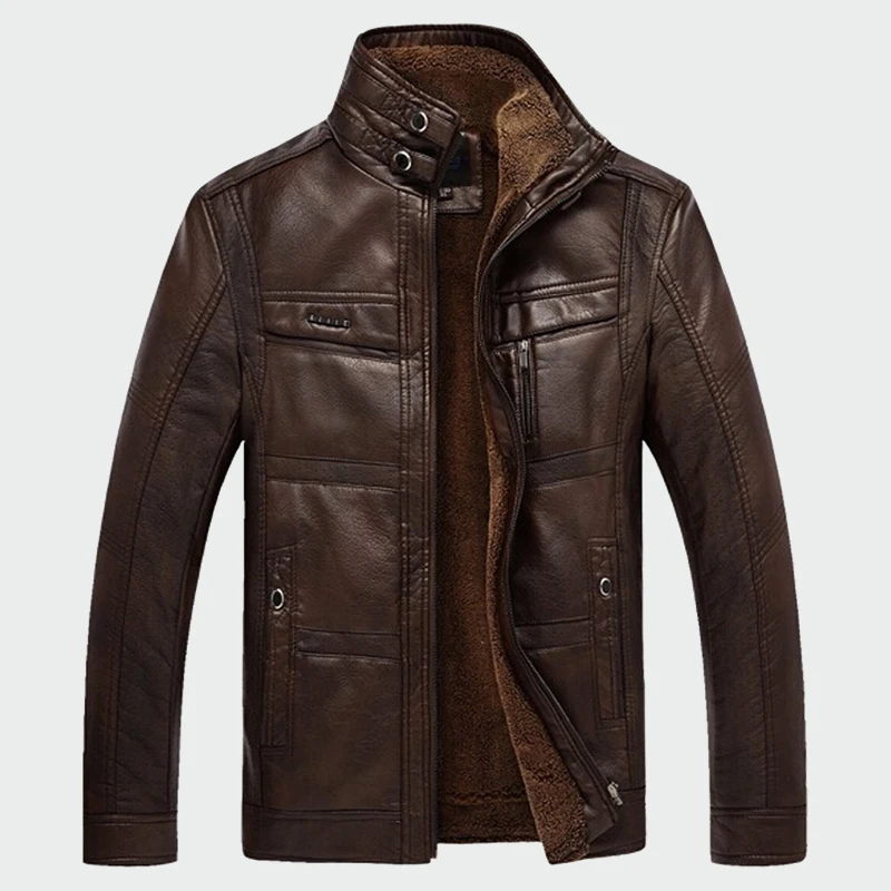 

Men Leather Jackets Winter Warm Fleece Coats Thick Outerwear Zipper Motorcycle Male Jacket Mens Brand Clothing M-5XL