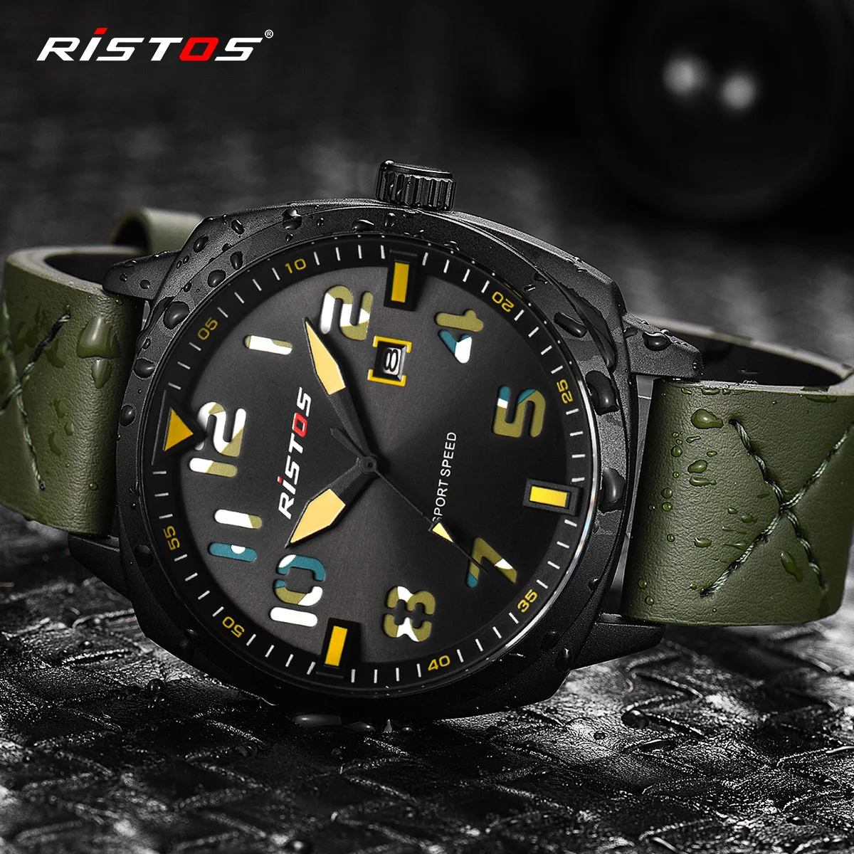 RISTOS военные мужские спортивные часы с кожаным календарем Qaurtz часы модные наручные часы повседневные мужские часы Relogio Masculino 9351