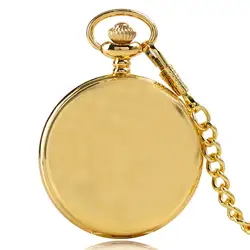 Карман Часы Полный Охотник замок гладкой дамы золотой кулон Цепочки и ожерелья Модные Для мужчин кварцевые часы Причинно FOB цепи Спорт часы
