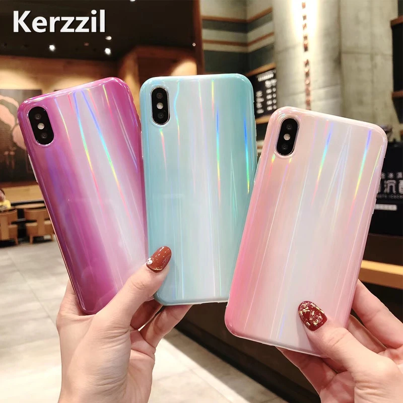 Блестящие Чехлы Kerzzil с градиентом цвета Aurora для телефонов iPhone X XR XS XSMAX глянцевый