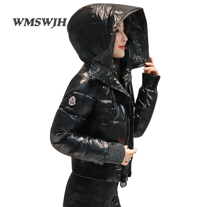 

Wmswjh Winter cotton coat female thicken Parka jacket warm down outwear hooded glossy short jackets women Coats ON579