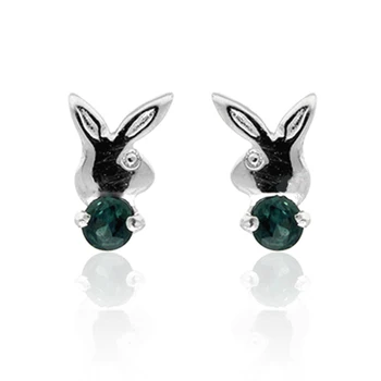 

2017 Qi Xuan_Fashion Jewelry_Dark Blue Stone Elegant Rabbit Woman Earrings_S925 Solid Silver Earrings_Factory Directly Sales