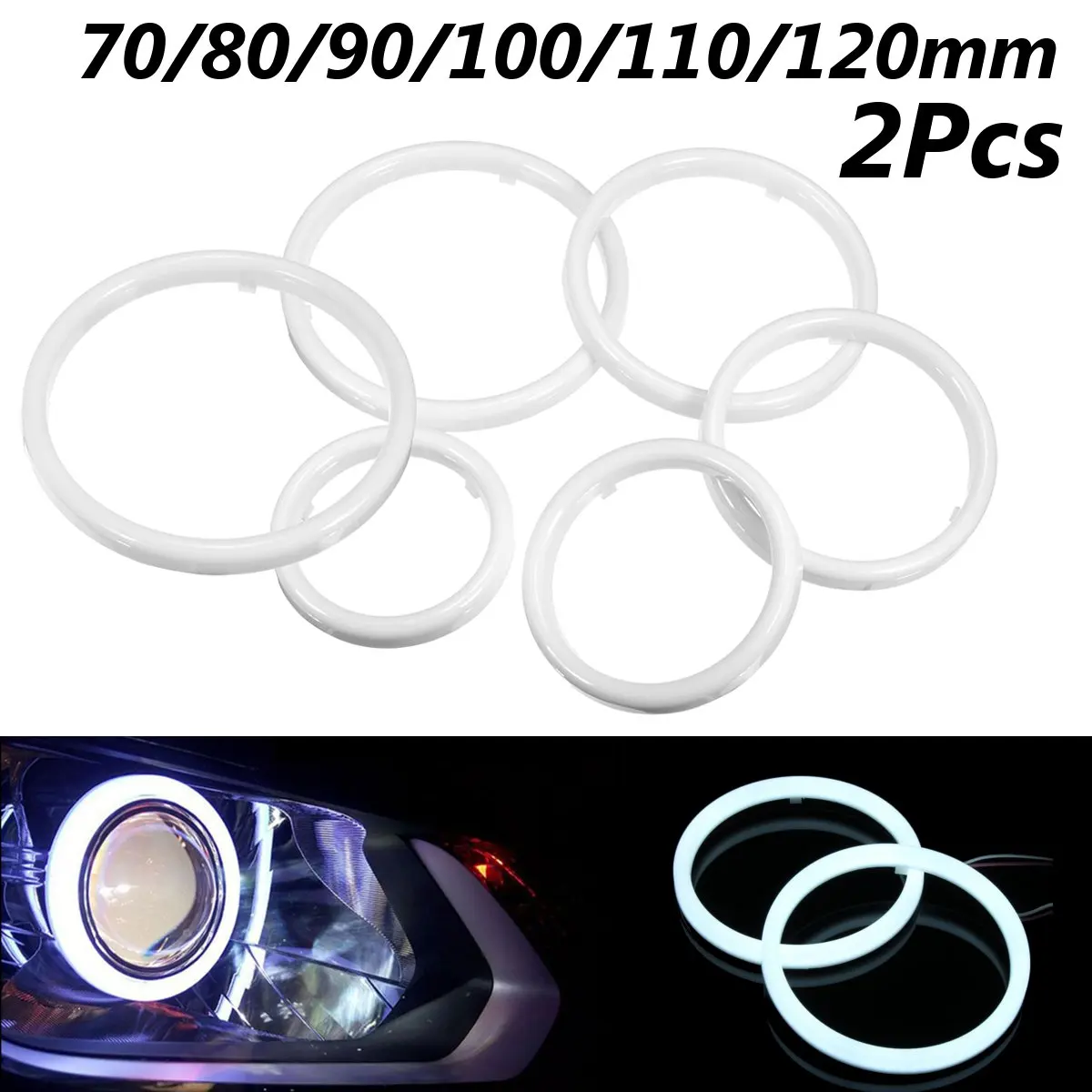

Pair Car 6000K 1000LM Cotton LED Headlight Lamp Waterproof Angel Eyes Halo Ring Light For BMW For Honda Universal DC 12V