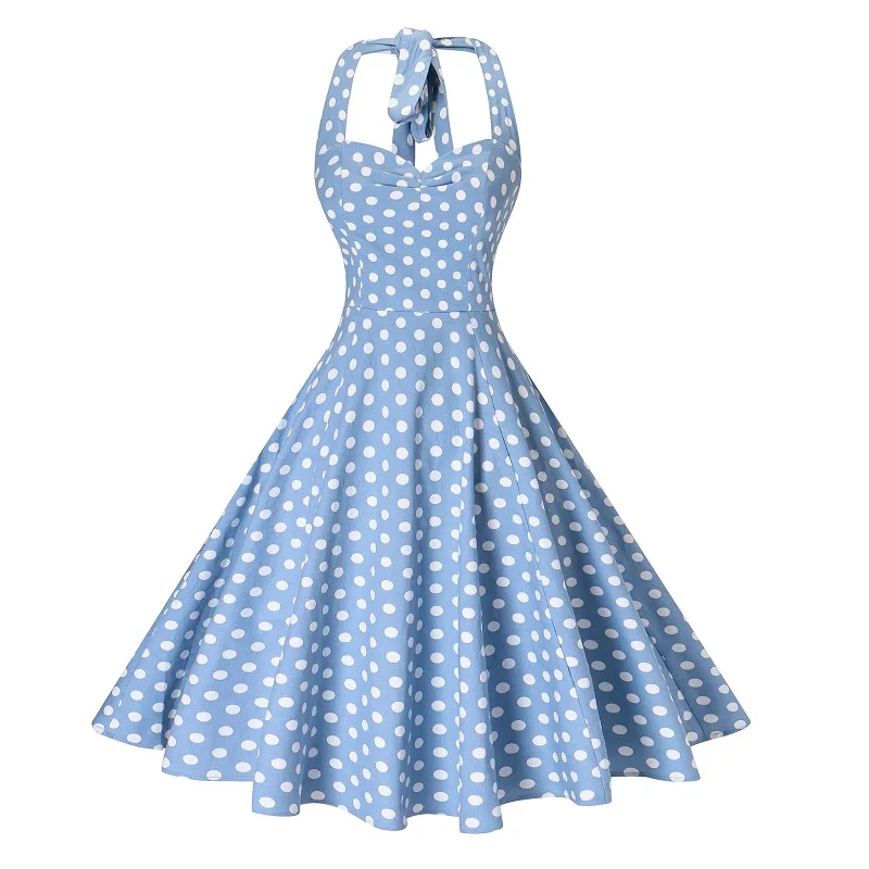 Women's Mini Polka Dot Dresses Vintage 1950's Cocktail Party Halter A ...