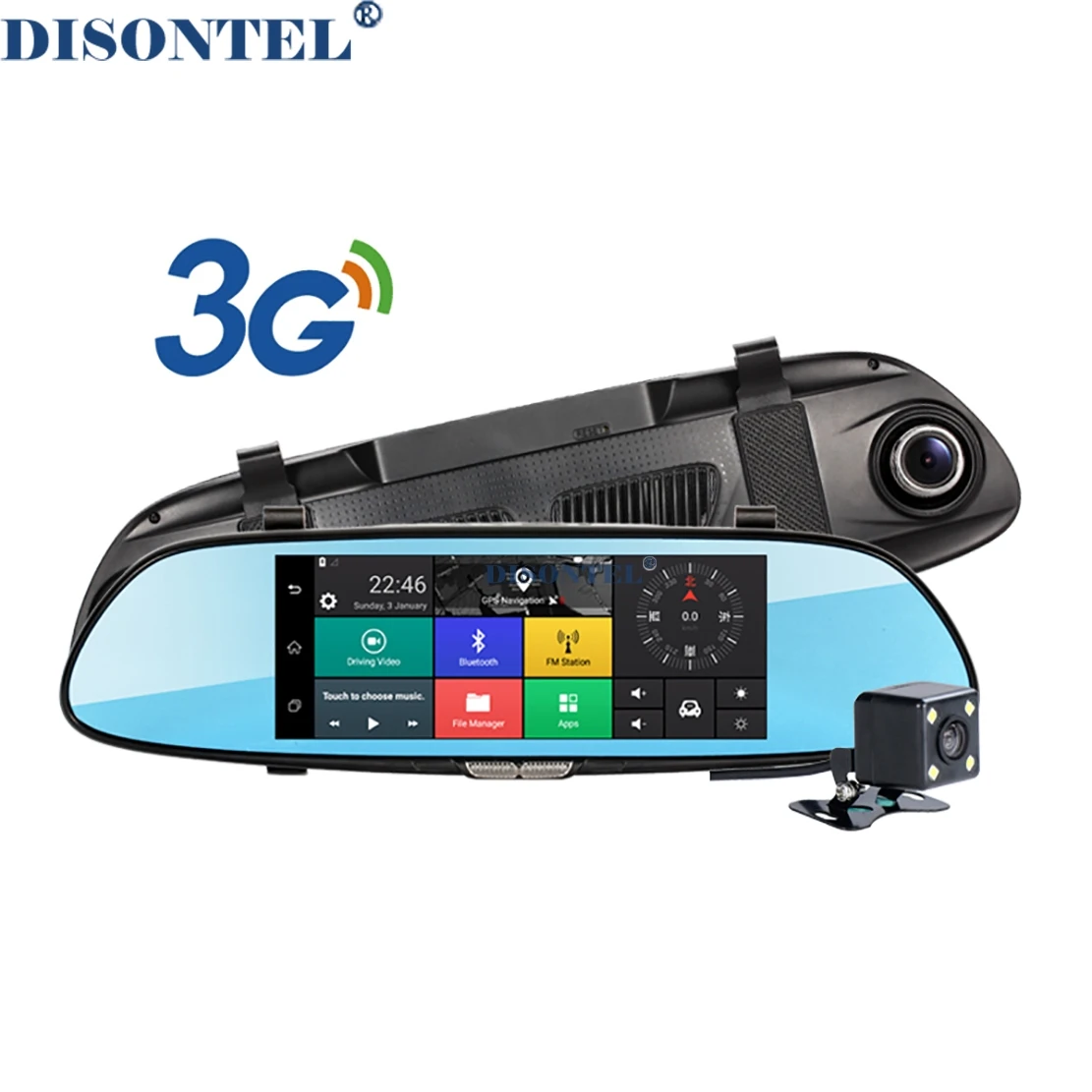 

7" 3G Car DVR Camera Mirror Android 5.0 GPS FHD 1080P Dual Lens Rearview Mirror Video Recorder Bluetooth Dash cam Built 16GB