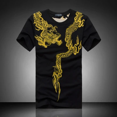 Chinese style men's kung fu t shirt new short sleeved round neck dragon ...