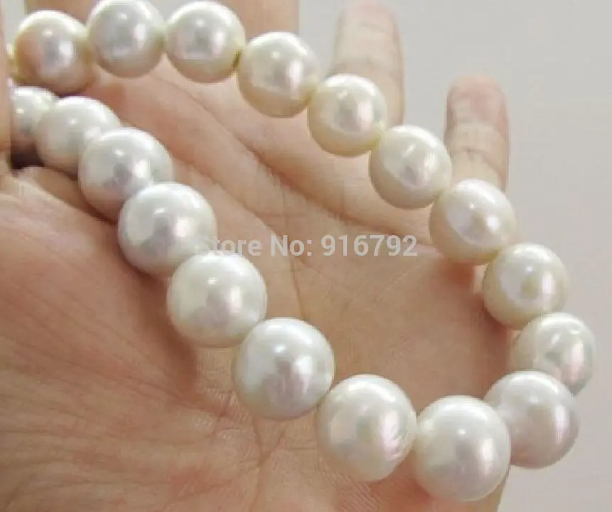 

YH@CS >>>HUGE AAA 11-12 MM ROUND SOUTH SEA GENUINE WHITE PEARL NECKLACE 18" 14K