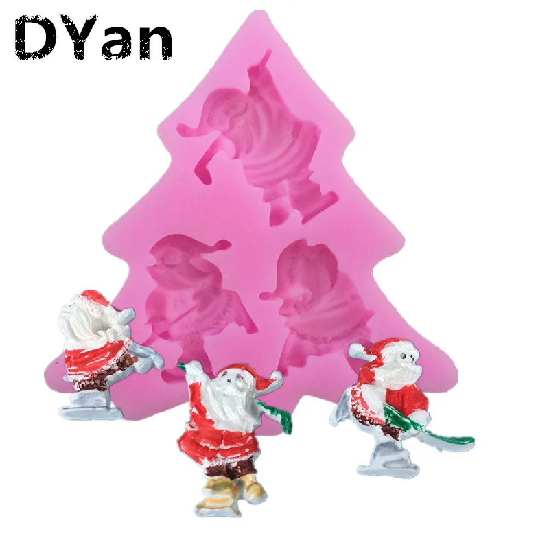 

Skiing Santa Claus Cake Turned Sugar Decoration Mold 3D Liquid Chocolate Cake Decoration Silicone Mold A1372