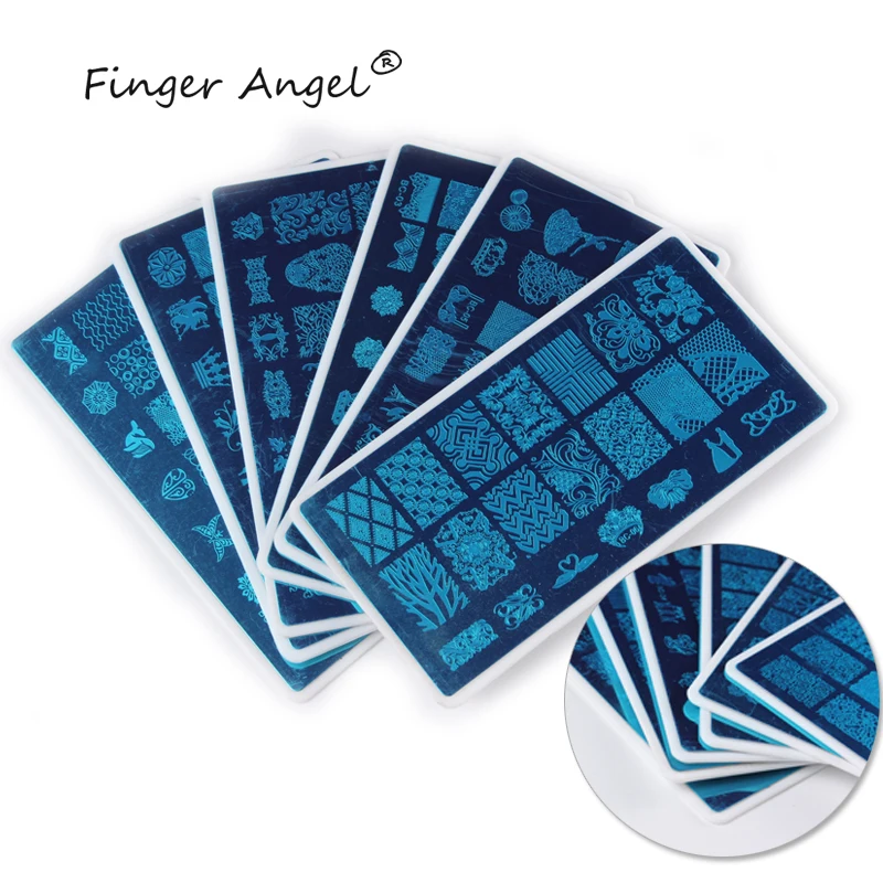 

Finger Angel 10 Pcs 12*6cm Rectangle Nail Art Plate Stamping Template +10 Pcs White Backplane Nail Stamping Plate Holder