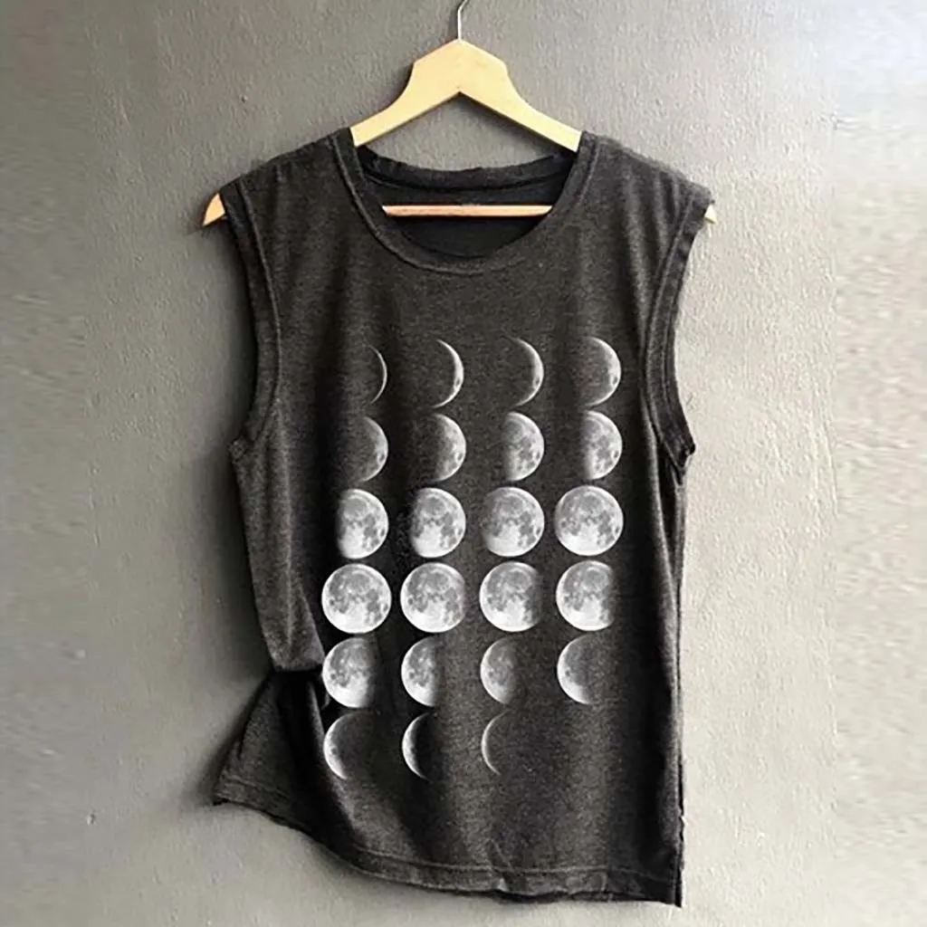 

Women's Print Vest Casual Loose Top Sleeveless Tank Sport Pullover Tunic Top