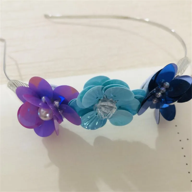 10 шт/лот модные повязки для волос с цветками Tiaras ручной работы блестки повязки на голову с кристаллами сладкая принцесса танцевальная вечеринка подарок аксессуары для волос